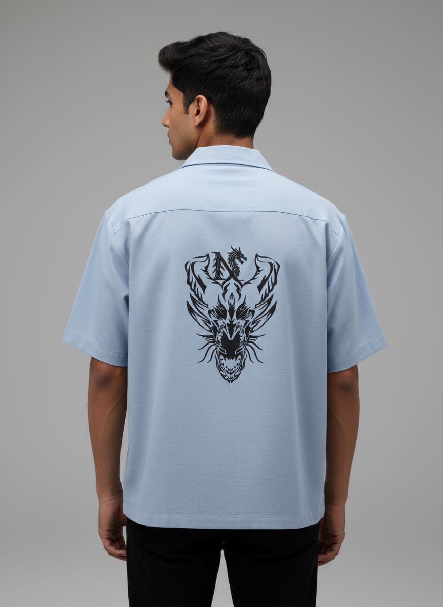 Men's Dragon Back Print Casual Shirt