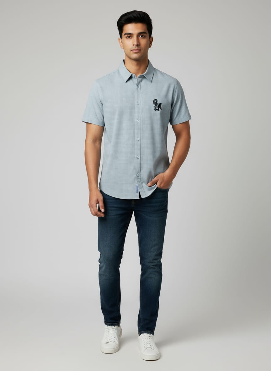 Men's Dragon Back Print Casual Shirt