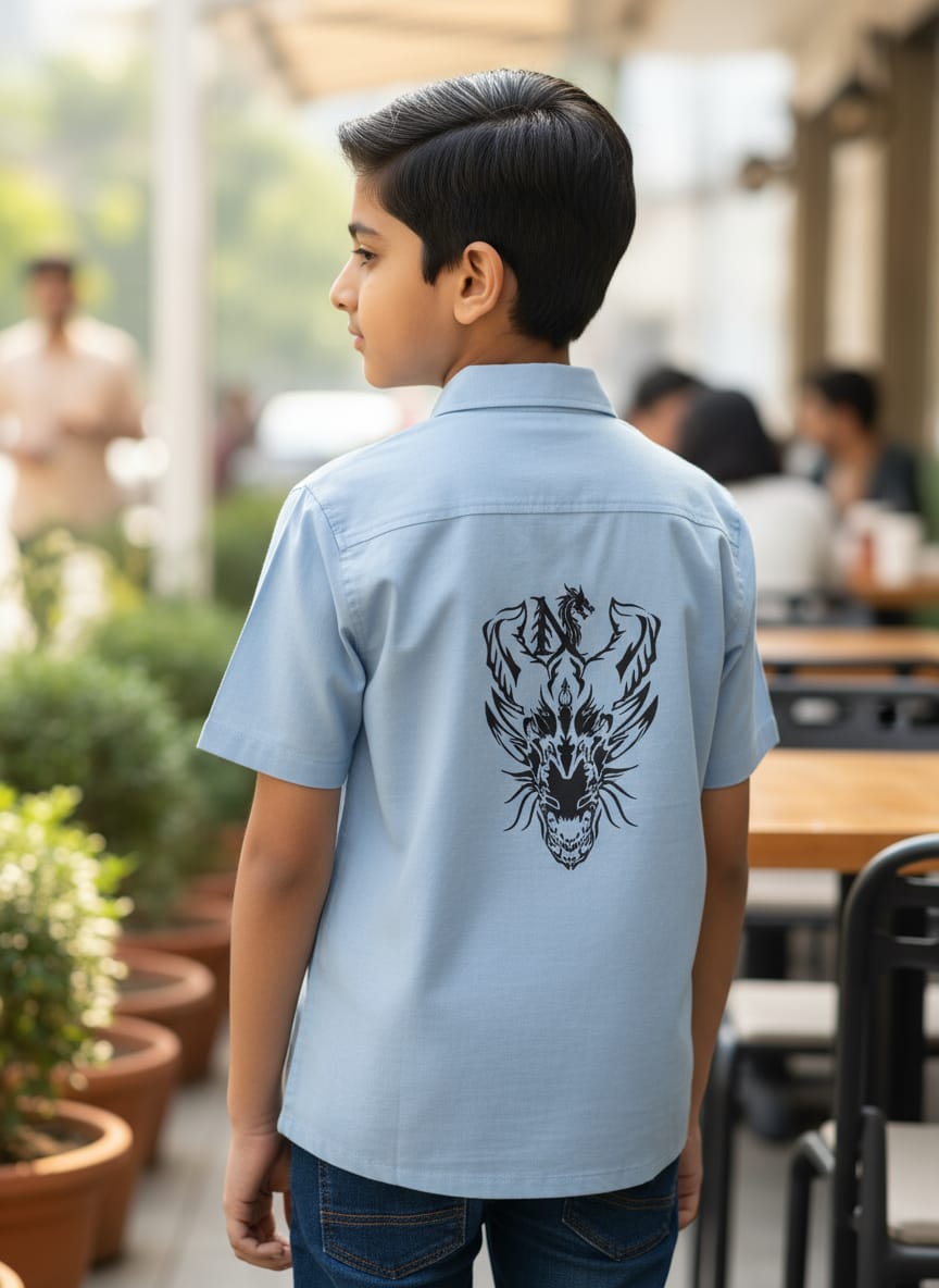 Men's Dragon Back Print Casual Shirt